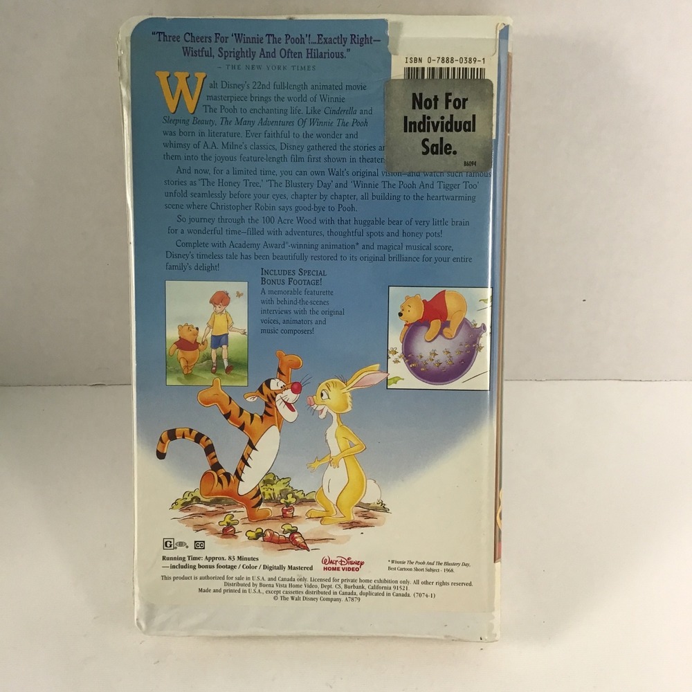 Winnie the Pooh Walt Disney Masterpiece VHS Special Commemorative Edition Movie - Picture 2 of 3